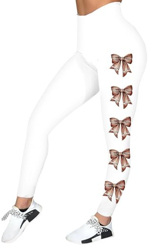 HOOUDO Sale Angebote Damen Leggings mit Schleife und Rugby-Print, modische, lässige Leggings mit hoher Taille, Yogahose Lederoptik Leggins Damen Shaping Strumpfhosen Dam Meine Bestellungen Anzeigen