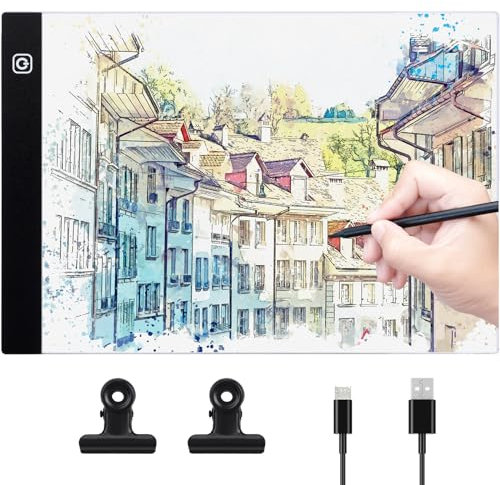 Coolzon Mesa de Luz A4 Para Calcar, Tableta LED Portátil Con Brillo Ajustable y Cable USB - Para Animación, Bocetos, Diseño, Dibujo y Pintura de Diamante 5D