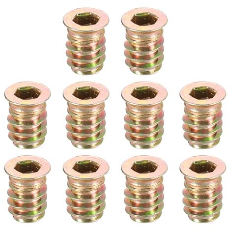 sourcing map Wood Furniture M6x15mm Threaded Insert Nuts Interface Hex Socket Drive 10pcs