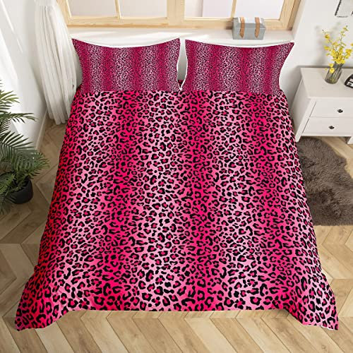 Housse de couette à motif léopard rose, pour lit double, housse de couette tendance pour décoration de chambre d'adultes et enfants, parure de lit décorative romantique en fourrure de guépard