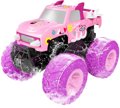 Threeking Camion radiocommandé étanche 1:16 Rose radiocommandé Voiture amphibie 4WD Jouet Tout-Terrain Cadeau pour Filles âgées de 6, 7, 8, 9, 10, 11, 12 Ans