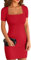 ELFIN Robe D’été Femmes Robe Moulante Côtelé Mini Robe Courte Encolure Carrée Manches Courtes Soirée Club Robe D’été Casual Dress Serrée (L, Rouge)