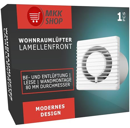 MKK Ventilateur de salle de bain - Blanc - Diamètre : 80 mm - Câble silencieux + interrupteur