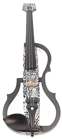 Qukaim Violino elettrico 4/4 in fibra di carbonio silenziosa con raccordi in acero, strumento per esercitarsi per principianti, regolatore di corde e accordatore fine, motivo lettere bianche