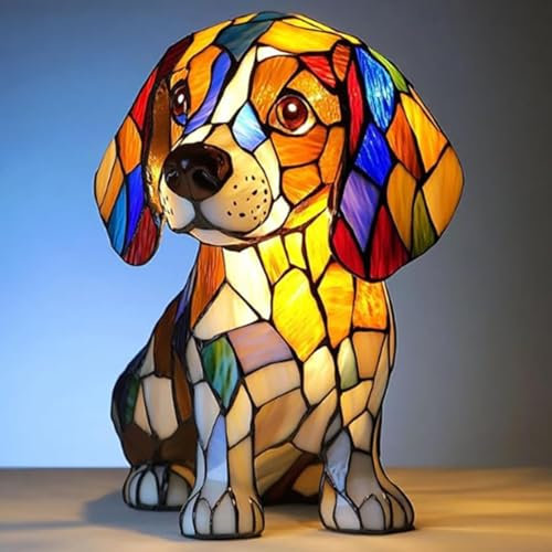 Corgi Lampe und Mops Lampe, Hundelampen Serie aus Harz, Französische Bulldogge und Dackel Tischleuchte mit warmem LED-Licht, Haustier-Dekolampe für Hundefans (G)