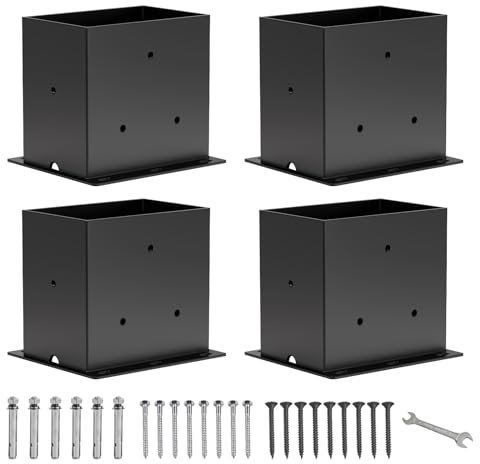 4×6 Post Base 4 Pcs,Deck Post Brackets,Inner Size (3.6 x5.6“Heavy Duty Powder-Coated Steel Post Bracket Fit for Outdoor Pavilion, Deck Railing ,Support Deck Base Plate,Pergola