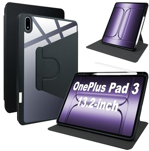 Lemxiee PU Leder Case für OnePlus Pad 3 hülle mit Stiftschlitz & Drehständer & Kratzfest,PU Leder + Acryl Hülle