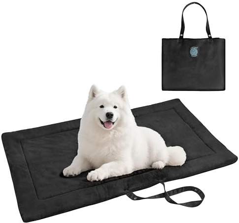Pawsse Wasserdicht Hundedecke für Unterwegs 127 x 70cm, Outdoor Hundematte Waschbar Hundekissen zum Mitnehmen, Faltbare Hundebett für Reise Auto Camping, Schwarz
