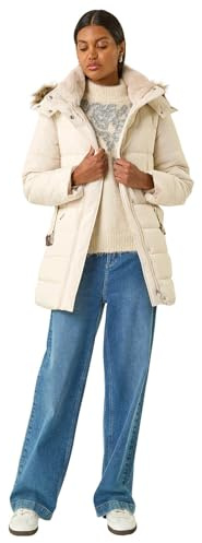 Roman Quilted Padded Coat for Women UK - Ladies Parka Winter Jacket Faux Fur Trim Hooded Short Autumn Waterproof Water Resistant Everyday Holiday Comfy Work