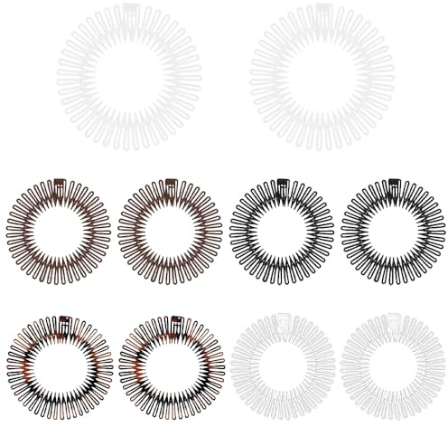 TRKETK 10 Stück Voll Kreisförmig Stretch Kunststoff Haarkamm Verstellbar Elastische Kamm-Haarbänder Stretchkamm Stirnband Haarbandhalter Vintage-Inspirierte Haaraccessoires Für Frauen