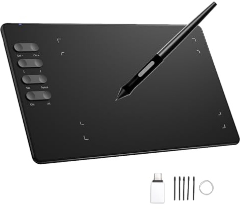 Asixxsix Tablette de Dessin Graphique, Zone Active 195 X 122 Mm avec Stylet Passif 16384 Niveaux de Pression et 8 Touches de Raccourci, Compatible avec Illustrator (P5)
