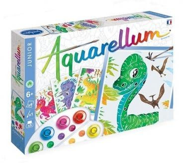 cavernedesjouets Kit creatif pour aquarellum junior animaux dinosaures - 4 planches et accessoires - set peinture aquarelle magique enfant avec carte tigre - garcon