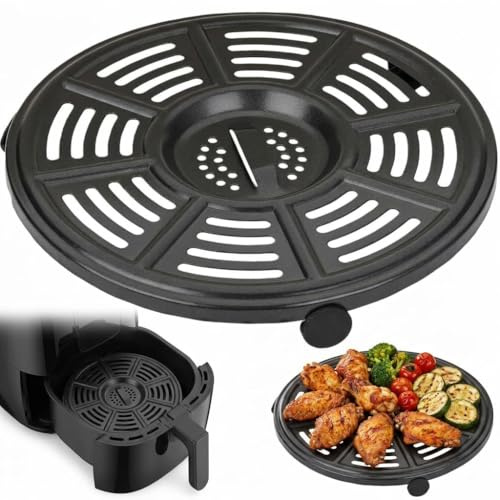 Air Fryer Replacement Tray for Ninja AF100UK 3.8L & AF160UK 5.2L | Non-Stick Plate Grill Pan with Rubber Bumpers, 8.2 Round Air Fryer Rack Accessories for Baking Roasting, Dishwasher Safe