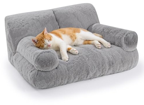 Gimars Große Katzen-Couch für Katzen und Kleine Hunde – 10% mehr Füllung, Orthopädisches, Flauschiges, Waschbares Katzenbett mit Rand, Abnehmbarem Bezug und Rutschfester Unterseite, 66 x 50 x 30 cm