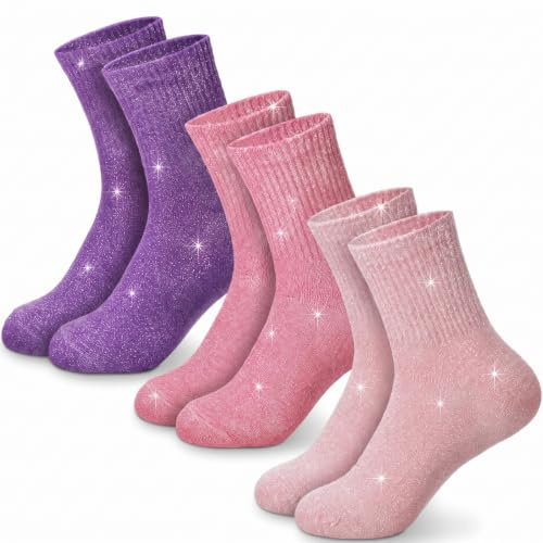Jadive 3 Paires Chaussettes Paillettes Femme Chaussettes Colorées à Paillettes 36-42