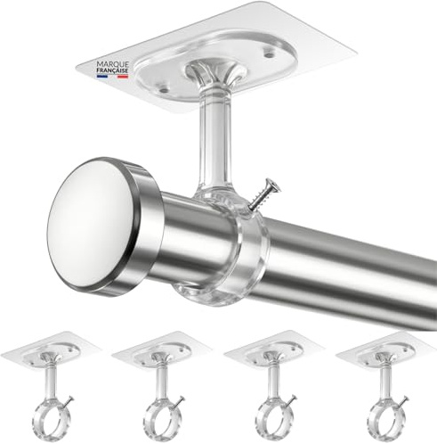 Support Tringle Rideau Plafond Sans Perçage - Lot de 4 - Ø25-32 MM