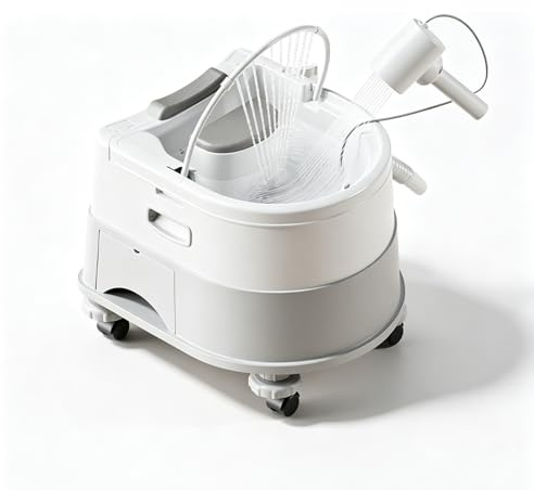 Mobiles Haarwaschbecken fürs Bett, Höhenverstellbares Rückwärtswaschbecken mit PU Kissen, Handbrause & Rollen, Tragbare Head Spa Waschwanne für Haarpflege Grey-White