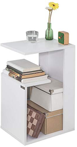 SoBuy® FBT69-W Table d'appoint Bout de Canapé Table Café Porte magasine Porte Revues – Blanc