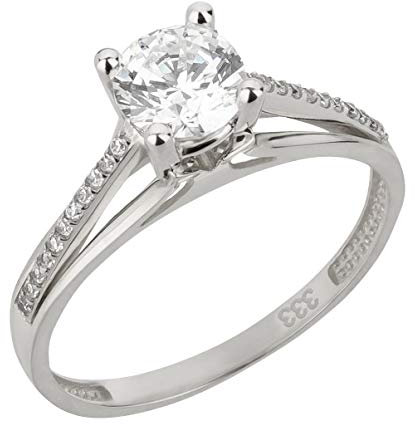 Ardeo Aurum Damenring aus 333 Gold Weißgold mit Zirkonia im Brillant-Schliff Solitär-Ring Verlobungsring