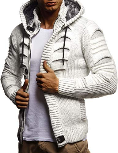 Leif Nelson Giacca Uomo in Maglia con Cappuccio Cardigan LN-5605 Crude Grey Small