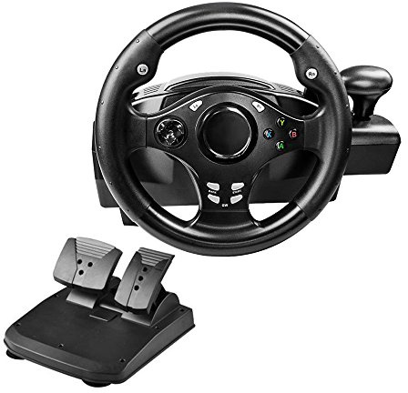 PinPle Dual-Motor Racing Wheel, 270 Degree Rotation Steering Wheel for PS3/PS4/XBOX ONE/Xbox 360/NS Switch/PC/Android, with Pedals, Gear Shifter (Black)