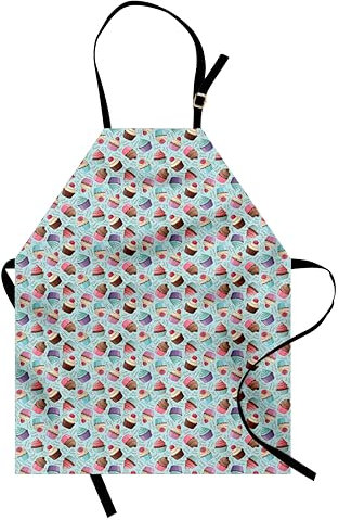 ABAKUHAUS Cupcake Kochschürze, Pastry Kuchen Kalligraphie, Unisex-Küchenlätzchen mit verstellbarem Hals für Kochen Gartenarbeit, 67 cm x 80cm, Blassblau