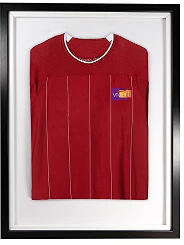 Vivarti DIY Junior Standard Sports Shirt Display Frame for Football Shirt, Rugby Shirt, Band T-Shirt Shadow Box - 50 x 70cm - Black Frame, White Inner Frame, White Backing Card