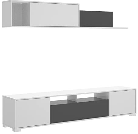DEKIT GRUPO RIMOBEL KEN - MUEBLE DE SALON TV - 42x200x41 cm - BLANCO / GRAFITO
