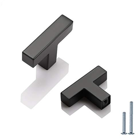 PinLin 10 Pack Kitchen Cabinet Door Handles Stainless Steel Bedroom Drawer Cupboard Knobs Single Hole Width 12mm Black Square T Bar Handle
