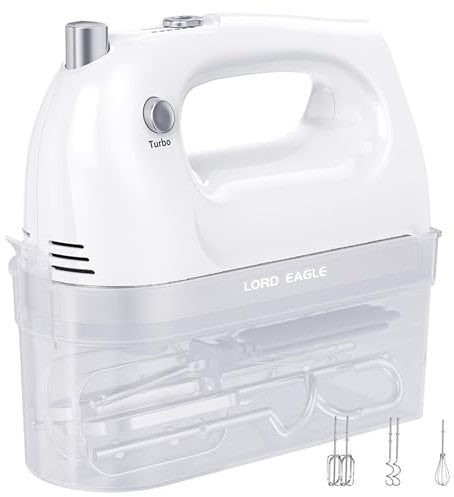 Lord Eagle Hand Mixer Electric Whisk, 400W Power Handheld Mixer for Baking Cake Egg Cream Food Beater, Turbo Boost/Self-Control Speed + 5 Speed + Eject Button + 5 Accessories