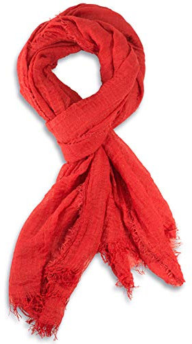 fashionchimp BASIC-Schal für Damen mit weichem Fransensaum, Tuch in leichter Qualität mit Baumwolle, einfarbig (Rot)