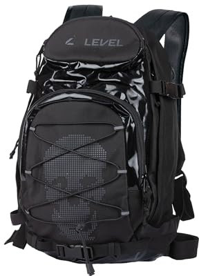Level Freeride Skull - Wanderrucksack Damen und Herren 20l, Reiserucksack, mit Elastischer Netz und Front Straps für Ski und Snowboard, Trekkingrucksack mit Rücken, für Wandern, Bergsteigen und Hiking