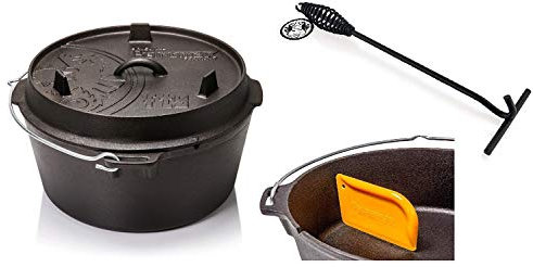 Petromax Feuertopf Starterset ft9-t (Dutch Oven Planer Boden) inkl. Deckelheber + Schaber