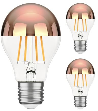 ledscom.de 3 pièces E27 ampoule LED, A60, blanc chaud (2600 K), 7,5 W, 839lm, miroir de tête (or rose)