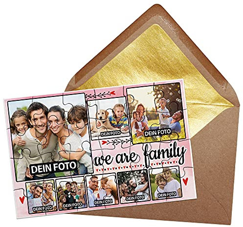 PR Print Royal Foto-Puzzle - We Are Family - inkl. Briefumschlag mit Gold-Inlay - Geschenk für die Familie, Verwandte, Freunde - mit ACHT Bildern Bedrucken Lassen - 24 Teile