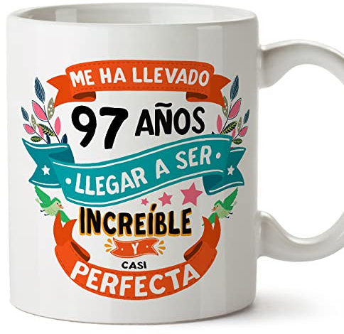 MUGFFINS Tazas 97 Cumpleaños - En Español - Me ha llevado 97 años llegar a ser increíble - 11 oz - Regalo original y divertido