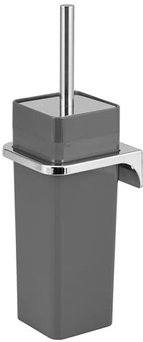 bremermann eckige WC-Garnitur Savona inkl. Wandhalterung zum Kleben oder Bohren & 1 Ersatzbürstenkopf - moderner WC-Bürstenhalter, für Badezimmer und Gäste-WC aus Kunststoff (Grau)