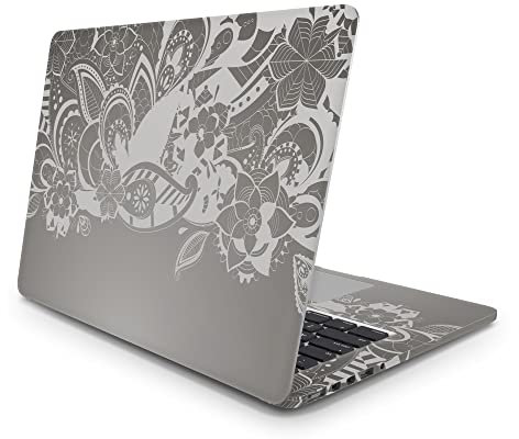 Sticker Master Gray Floral Laptop Vinyl Sticker Skin Cover 13 14 15 Inch Notebook Decal for MacBook Asus Acer Hp Lenovo Huawei Dell Ms Toshiba 17 inch (39x27 cm)