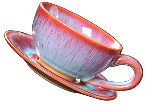 1 lot de tasses à cappuccino avec soucoupes en céramique - tasse à petit-déjeuner - Style européen vintage - Porcelaine - Pour le lait, le thé, les fruits, glacée, le chocolat