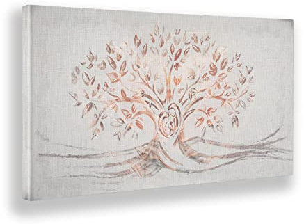 Giallobus - Quadro - 08 - Capezzale Moderno - Sacra Famiglia e Albero della Vita - Riflessi Rosa - Tela Canvas Telaio Standard - 100x50 - Pronto da Appendere - Quadri Moderni per la casa
