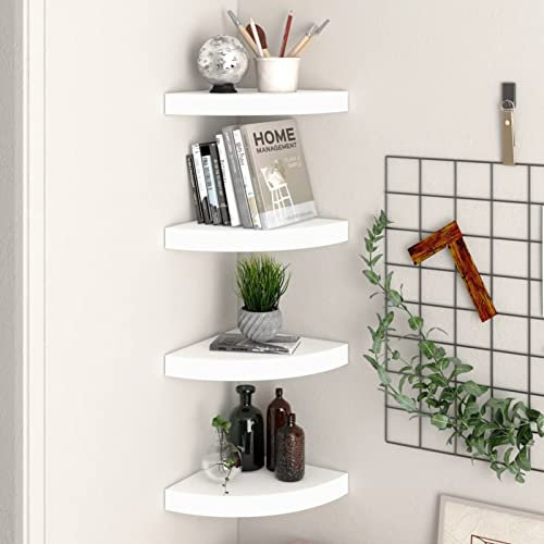 Gecheer 4 STK. Eck Wandregal Eckregal Schweberegal Hängeregal Wandablage Bücherregal Dekoregal für Wohnzimmer, Schlafzimmer, Bad Weiß 25x25x3,8 cm MDF