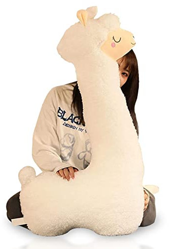 QUNKAKU Alpaka SeitenschläFerkissen, Alpaka Kuscheltier, Alpaka Kissen, Riesen Alpaka PlüSchtier, Weiß, 100cm
