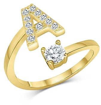 Zelaro Zirkonia Ring mit Initialen Gold Pärchen Ringe für Mädchen Geschenk für Freundin, Freund Ring mit Buchstabe Frauen Ring als Schmuck Ringe zum Jahrestag Verstellbare Ringe in Gold (A)