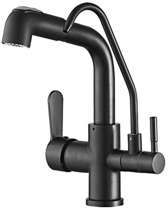 Robinet 3 Voies Douchette Robinet Osmoseur Extractible Robinet de Cuisine Mitigeur avec Douchette Robinet D'evier d'eau Potable Pour Purificateur d'eau à Filtre Noir