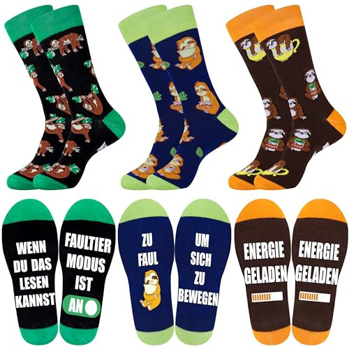 Belloxis Faultier Socken Herren 43-46 Baumwollsocken Faultier Geschenke für Männer Lustige Bunt Witzige Socken