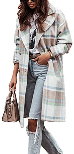 Onsoyours Damen Karierte Jacke Casual Langarm Revers Button Down Hemdjacke Hemdjacke Oversize Bluse Mantel Lange Jacke B1 Blau S