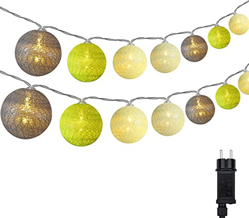 DeepDream Cotton Ball Lichterkette, 5m 20 LED Kugeln Lichterkette Innen Lichterkette Baumwollkugeln Lichterkette mit Stecker für Kinderzimmer, Schlafzimmer, Hochzeit, Party, Festival (Grüner Wald)