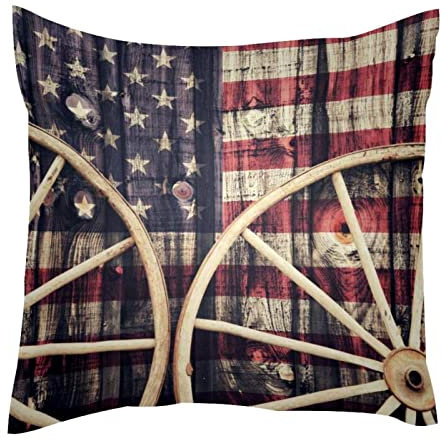 TBOUOBT Dekokissen Fall Kissenbezug, Dekorationen für Sofa Couch Bett Stuhl,Vintage Usa Flagge und Rad