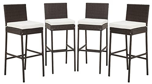 GIANTEX Rattan Barhocker 4er Set, Bistrostuhl Bistrohocker inkl. Kissen, Geflechtstuhl Barhocker-Set ergonomisch mit Rückenlehne, Rattanstuhl Barstuhl Thekenhocker bis 180 kg belastbar, 40x50x108 cm