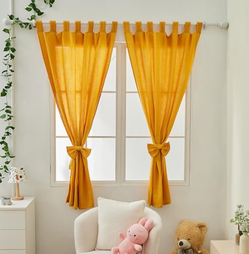 ALAVYA HOME® Vorhang Schlaufen (2 St) Lichtschutz I 100% Bio-Baumwolle GOTS zertifizierter I Vorhänge 100 x 150 cm Kurz 2er-Set für Kinderzimmer, Wohnzimmer Schlafzimmer mit niedlicher Schleife